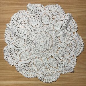 Vintage Set of 2 Hand-Crocheted Ivory Doily – 12” Round – Lace Table Decor